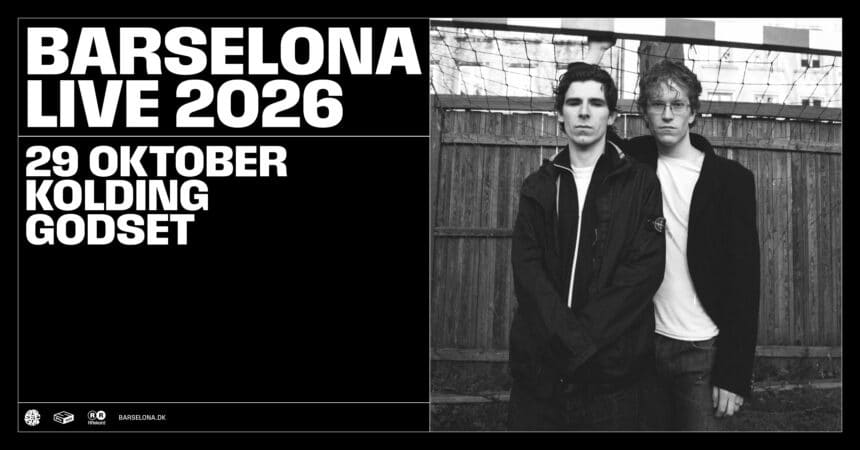 Koncertplakat for det danske band Barselona Live 2026 på Godset i Kolding den 29. oktober