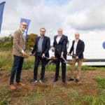 Jakob Ville, Christian Trillingsgaard, Steen Kristensen og Morten Høilund tager spadestik til GLS lagerhotel i Kolding