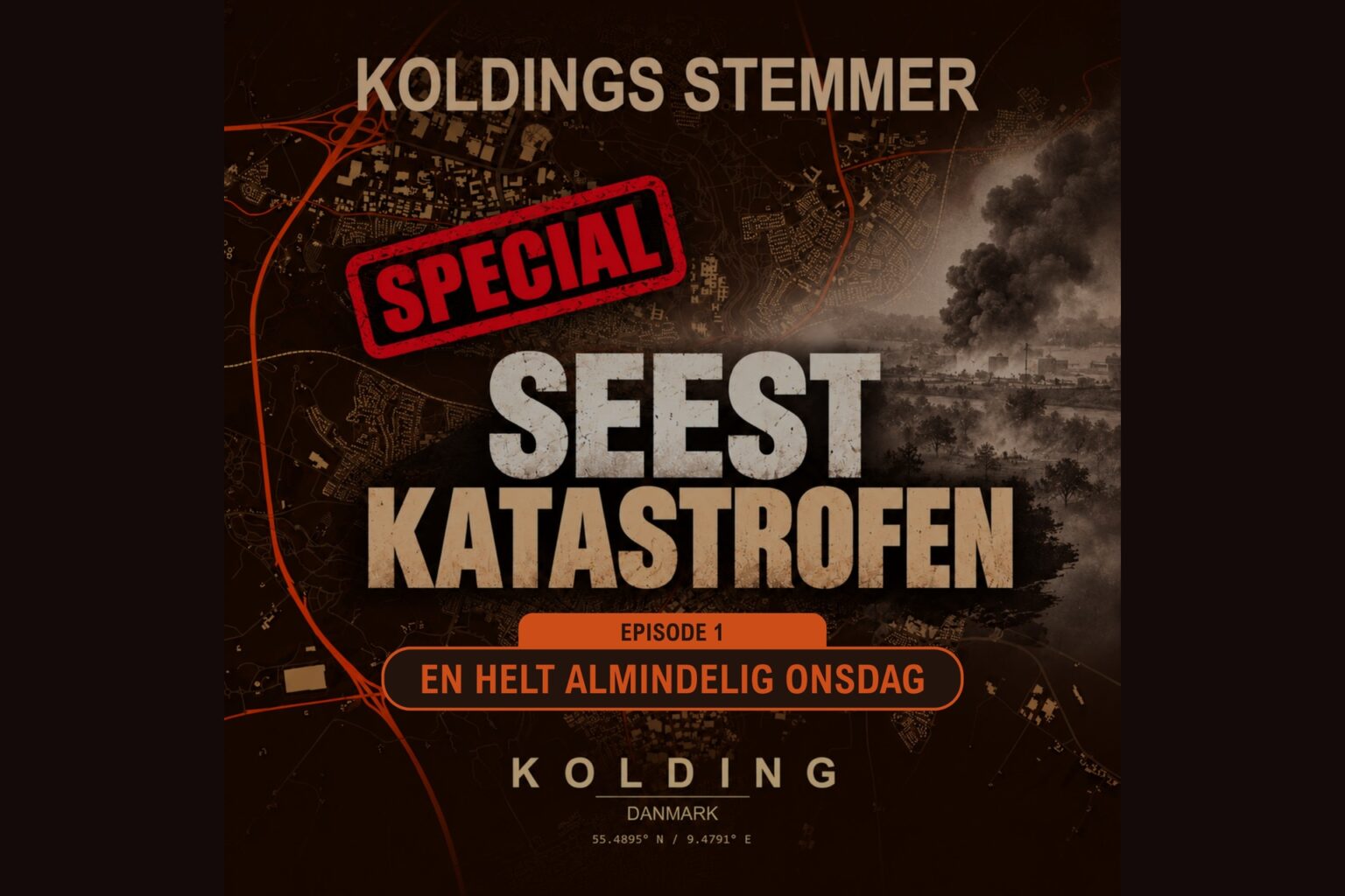 Cover til podcast special om Seest-katastrofen fra Koldings Stemmer episode 1 En helt almindelig onsdag