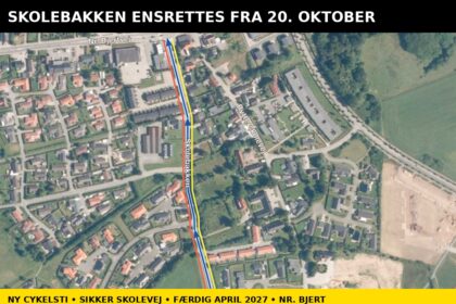 Skolebakken i Nr. Bjert ensrettes fra 20. oktober mens der anlægges ny cykelsti og sikker skolevej til april 2027