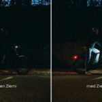 Cyklist i mørke uden og med Ziemi biomotion lys på benene - sammenligning af synlighed fra siden